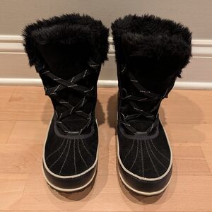 SOREL Black Faux Fur-Lined Winter Boots 10.5